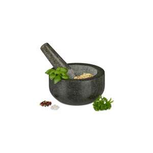 Gránit mozsár és törő készlet, 16 cm, fűszerek és gyógynövények őrléséhez - Mozsár