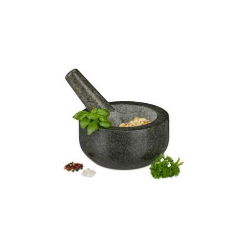 Gránit mozsár és törő készlet, 16 cm, fűszerek és gyógynövények őrléséhez