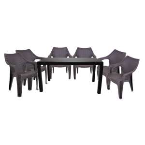 Santorini II New 6 seater garden furniture set with anthracite-brown table, 6 Tavira rattan chairs