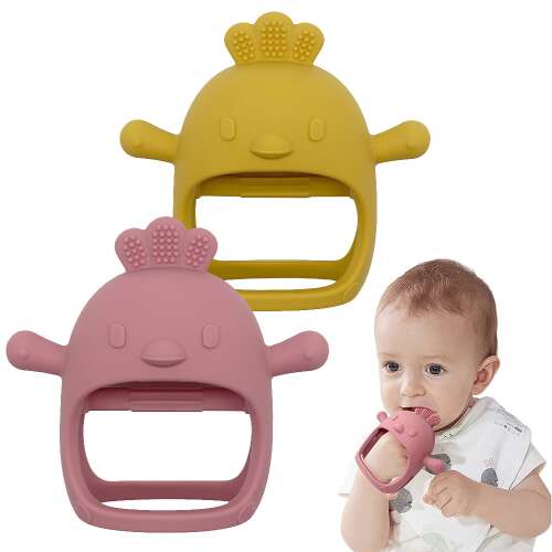 REN's Hazelnut Csirke Szilikon Rágóka Játék Babáknak, Rózsaszín és Sárga