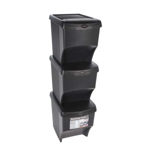 Schwarzes Recycling-Tower-Set, Excellent Houseware, 3 Behälter, für Küche, Badezimmer, Büro, Zuhause, Recycling, Müll, Abfall, Sortierung, Aufbewahrung
