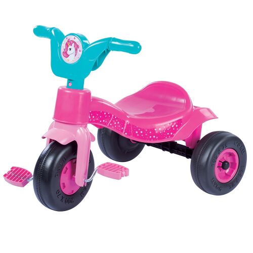 Dolu Unicorn Tricycle, pink and blue, angled view, for girls