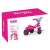 Pink unicorn trike for toddlers, with a unicorn design on the front and a light on the handlebars, in the box