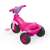Pink unicorn trike for toddlers, with a unicorn design on the front and a storage basket in the back