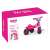 Pink unicorn trike for toddlers, with a unicorn design on the front and a light on the handlebars, in the box