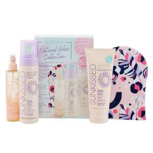 SUNKISSED Natural Glow Collection Bräunungs-Geschenkset, Dunkel, 95% natürliche Inhaltsstoffe, enthält Selbstbräunungsmousse, Gradual Tan Lotion, Selbstbräunungsspray und Handschuh - Bräunungscreme und -öl