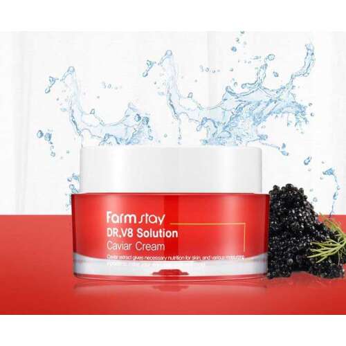 Farmstay DR.V8 Solution Krem Kawiorowy, 100g, krem ​​przeciwzmarszczkowy do twarzy z ekstraktem z kawioru, masłem shea, olejem kokosowym, ekstraktem z nasion moringi, kwasem hialuronowym i wieloma innymi