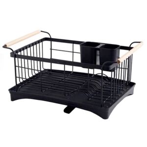 Quasar & Co. fekete fém edényszárító fa fogantyúkkal - Edényszárító