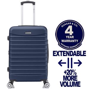 Közepes méretű bővíthető bőrönd 66x41x26-31 cm, LINE modell Quasar & Co.®, ABS 2.8 mm, lopásgátló cipzár, számzár, teleszkópos fogantyú, 4 dupla csendes kerék 360°-os forgással, 2 rekesz belső zsebbel, feladott poggyász, Sötétkék 142435998 - Öltözködés kiegészítő