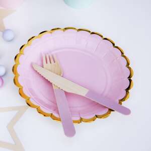 Papír tányér, világos pink, arany szegéllyel, 18 cm 61235844 