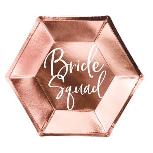 Papír tányér, rosegold, Bride squad, d23cm,  6db/cs