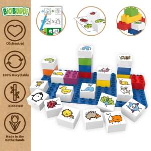 Set de blocuri de construcție BiOBUDDi Learning Animals, 27 de piese, ecologic, pe bază de plante, jucărie educativă pentru copii de 1,5-6 ani - Jocuri de constructie - Lego
