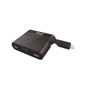 Club3D USB-C na VGA Mini Dock s portami USB 3.0 a USB-C na nabíjanie, pohľad z uhla - Počítače a doplnky