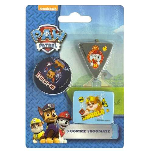 Paw Patrol eraser set, 3 pack, featuring Chase, Marshall, and Rubble