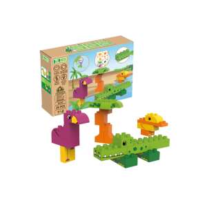 Set de construcție BiOBUDDi Wildlife Big Blocks, 25 piese, pentru copiii cu vârsta cuprinsă între 1 și 6 ani, include crocodil, flamingo și rață, asamblat - Jocuri de constructie - Lego