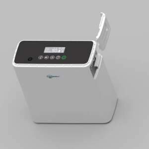 OT-OX1C Portable Oxygen Concentrator with Battery and Nebulizer Function, angled view with open lid - Humidifier, Oxygen concentrator, Foot Massager and Electric Blanket Warmer