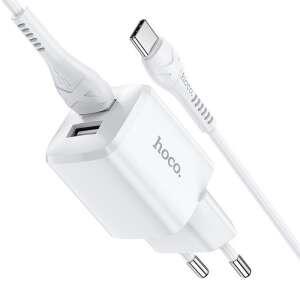 HOCO hálózati töltő 2xUSB + kábel type-c C 2,4A N8 Briar White