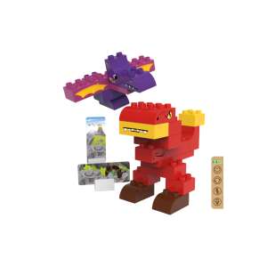 Stavebnica BiOBUDDi Dinosaur Big Blocks, T-Rex a Pterodaktyl, zobrazujúca zostavené dinosaury a priložené karty - BiOBUDDi