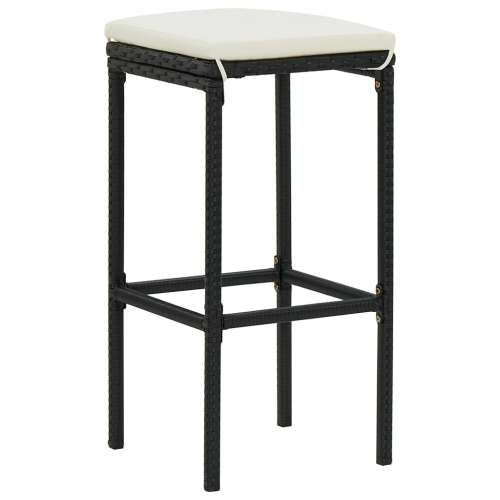 vidaXL - 3 db Bárszék - Fekete Polyrattan - Párnával