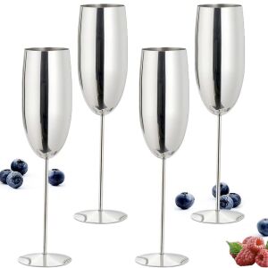 4 db pezsgőspohár készlet, Quasar & Co., rozsdamentes acél, h 25 cm, 260 ml, Ezüstszín 134568786 - Pohár