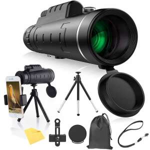 Set monocular cu trepied si suport telefon, antireflex, optica din sticla, husa