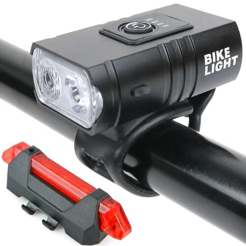 Kerékpár lámpa készlet, első és hátsó lámpa, USB töltés, fekete