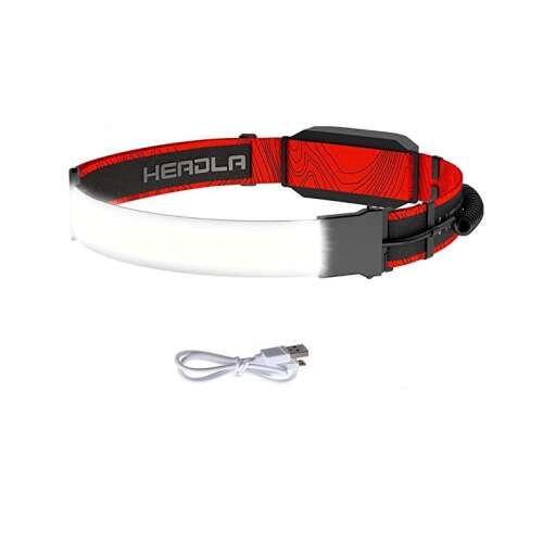 Fejlámpa LED szalaggal, állítható, USB kábellel, újratölthető, fekete/piros, Headla márka