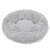 Front view of a grey plush dog bed