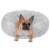 Grey plush dog bed with a dog laying in it