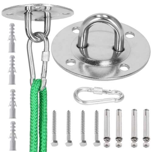 Springos swing and hammock mounting kit with rope, screws, and carabiner