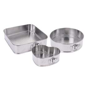 La Cucina 3-teiliges Kuchenform-Set, quadratische, runde und herzförmige Formen, 26x26x7,5 cm, silber - Backformen
