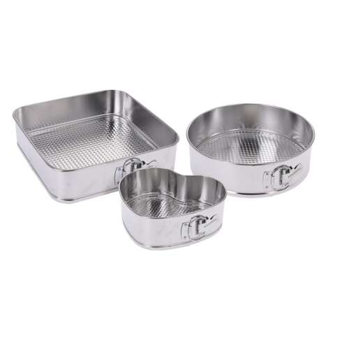 La Cucina 3-teiliges Kuchenform-Set, quadratische, runde und herzförmige Formen, 26x26x7,5 cm, silber