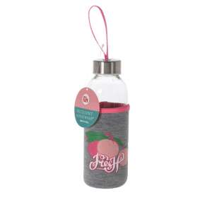 Sticlă de apă din sticlă Excellent Houseware cu husă din neopren, 400 ml, roz, design cu piersici - Transportatori de alimente și băuturi