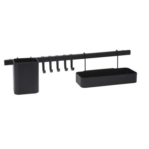 Schwarzer Metall-Küchenorganizer mit Haken, Behältern und einem Regal, Excellent Houseware