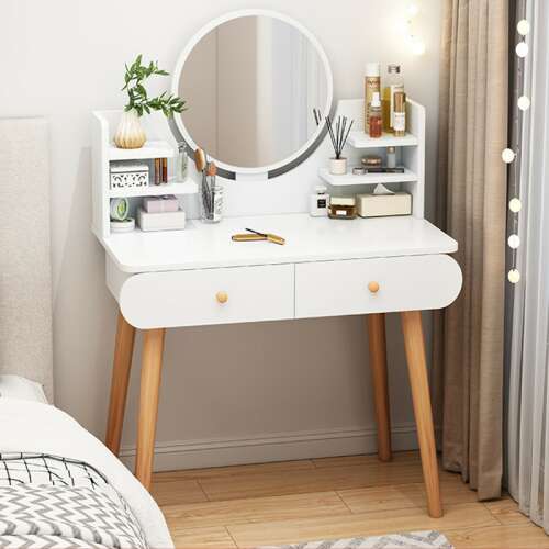 White dressing table with mirror and drawers, 120 x 40 x 80 cm
