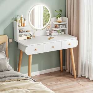White dressing table with mirror and drawers, perfect for makeup and jewelry storage - Furniture