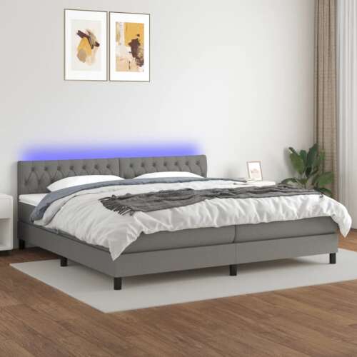 vidaXL sötétszürke szövet rugós és LED-es ágy matraccal 200x200 cm 61370120