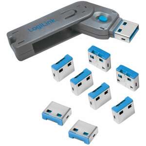 Logilink Blokovač portu USB-A, 1 kľúč + 8 zámkov, modrá, bezpečnosť, ochrana, počítač, laptop, stolný počítač, USB port, kontrola prístupu - Logilink