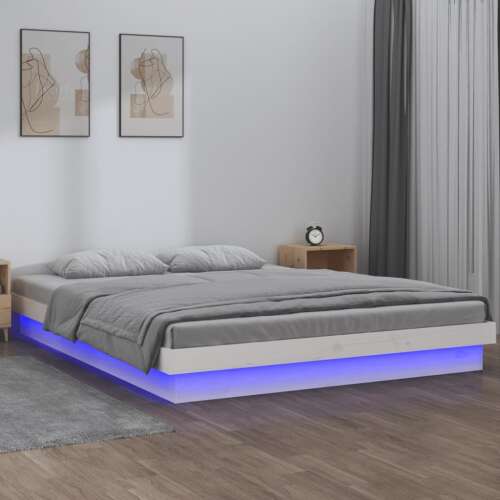 vidaXL LED-es ágykeret távirányítóval, fehér, 135 x 190 cm - Ágykeret