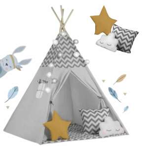 Nukido Kinder Tipi Zelt mit Lichtern und Zubehör in Weiß und Grau - Interaktive Kinderspiele, LEGO DUPLO, Tipi-Zelte, Entwicklungsspiele für Kinder im Kindergartenalter, Interaktive Kuscheltiere und Kuscheltiere