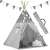 Ricokids сива и бяла палатка за игра с форма на типи с лампи, възглавници и постелка за игра