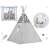 Ricokids Сив и бял звезден Типи палатка за игра с лампи, възглавници и постелка, Изработена от памук
