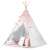 Nukido Kinder-Tipi Zelt in Rosa und Weiß mit Lichtern, Kissen und Zubehör auf weißem Hintergrund