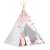 Nukido Kinder-Tipi Zelt in Rosa und Weiß mit Lichtern, Kissen und Zubehör auf weißem Hintergrund
