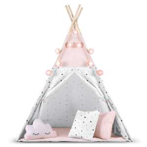 Nukido Indian tent with light string + extra accessories - Triangle #pink-white