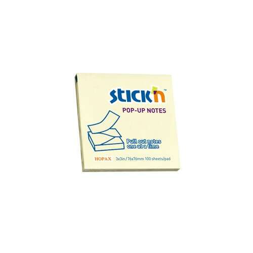 Stick'N Pop-Up Notes, 100 sheets/pad, 3x3in/76x76mm, yellow