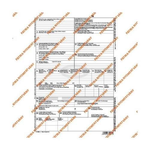 CMR fuvarlevél nyomtatvány, 4 részes, A4 méret, Patria Nyomtatvány