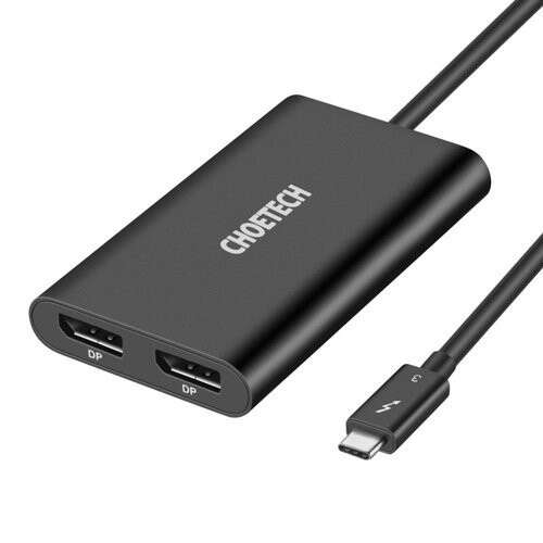 Hub konektor adaptér z USB Type C Thunderbolt 3 (40 Gbit/s) na 2xDisplayPort Choetech HUB-D03, 4K, 60 Hz, čierny