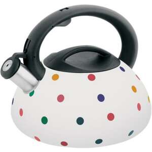Кана за вода Klausberg от неръждаема стомана 3L с свирка и точки, които сменят цвета си, бяла с черни точки - Чайник
