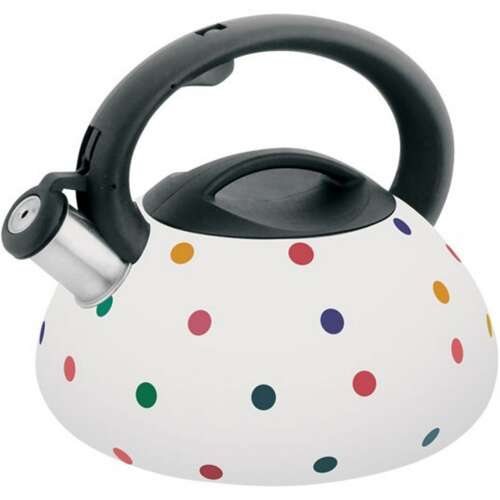Klausberg 3L Edelstahl-Wasserkocher mit Pfeife und farbwechselnden Punkten, weiß mit schwarzen Punkten